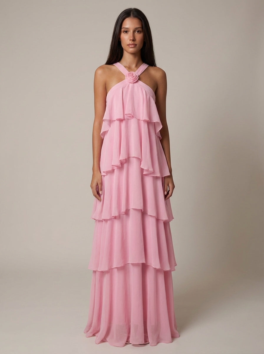 Vestido Maxi con Volantes de Flores