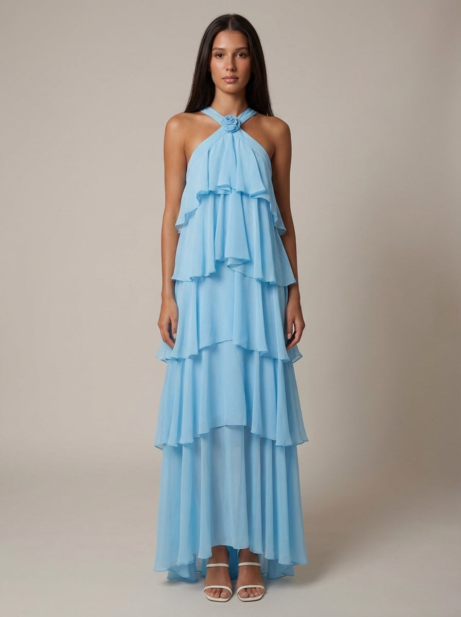 Vestido Maxi con Volantes de Flores