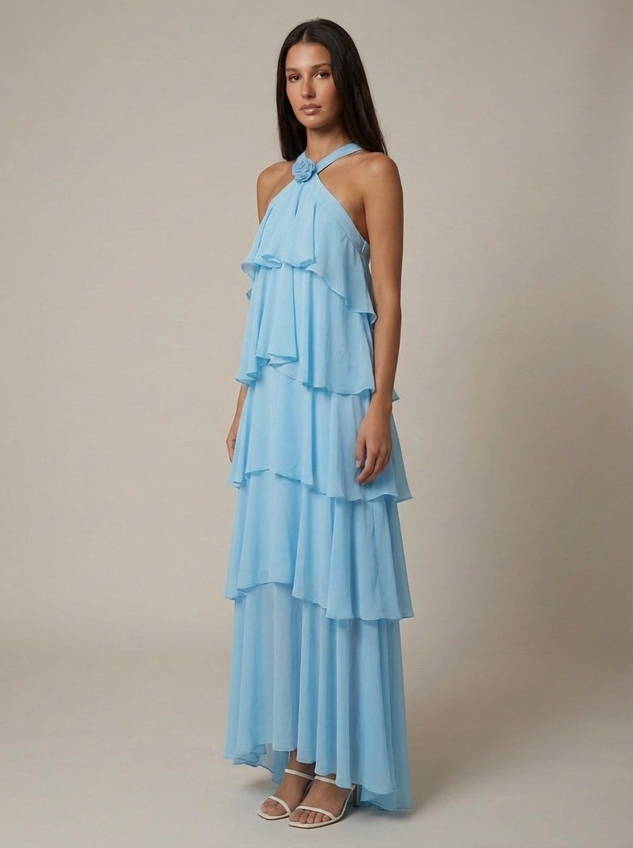 Vestido Maxi con Volantes de Flores