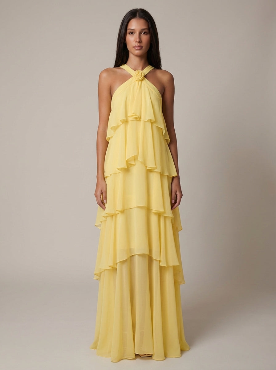 Vestido Maxi con Volantes de Flores