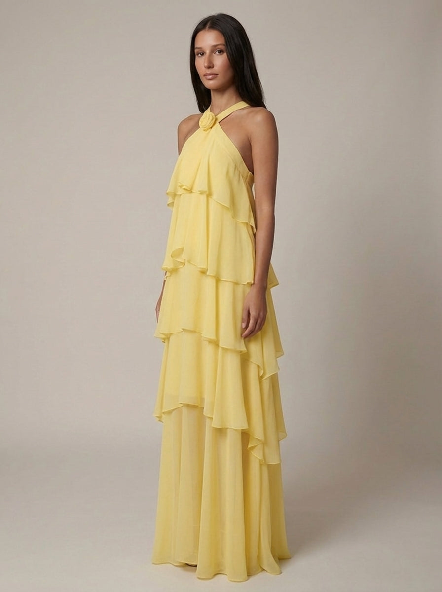Vestido Maxi con Volantes de Flores